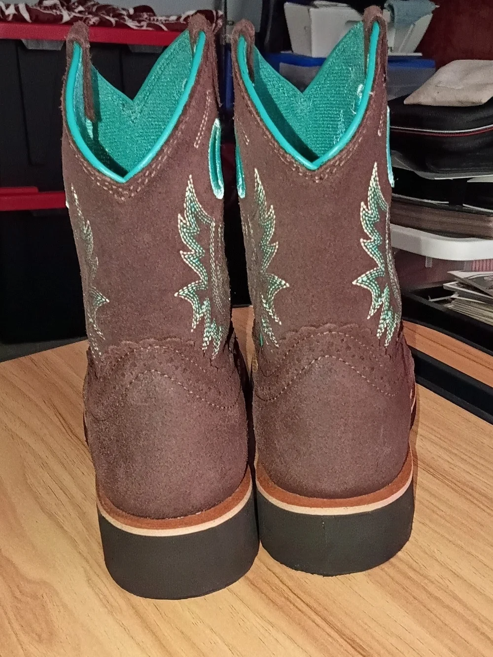 Ariat Kids Fatbaby Western Cowboy Boots Size 1 Youth Brown & Teal